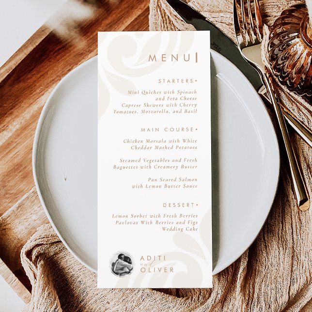Classic Minimal Damask Biscuit Beige Photo Wedding Menu (Creator Uploaded)