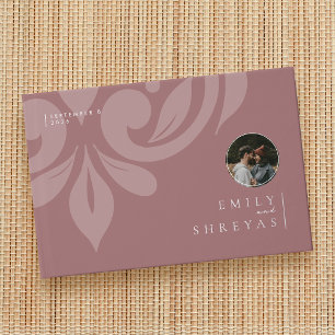 Classic Minimal Damask Rose Taupe Photo Wedding Guest Book