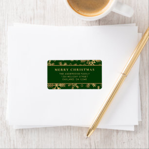 Classic Minimal Green Merry Christmas Snowflakes Label