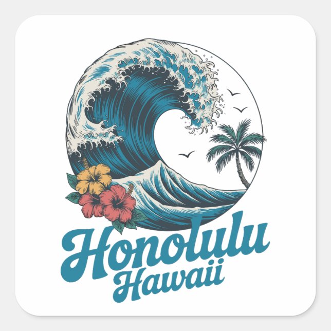 Classic Minimal Honolulu Hawaii Aloha Travel  Square Sticker (Front)