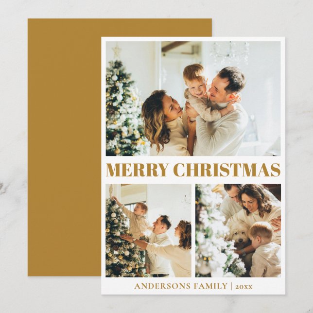 Classic Minimal Merry Christmas Mustard Gold Holiday Card (Front/Back)