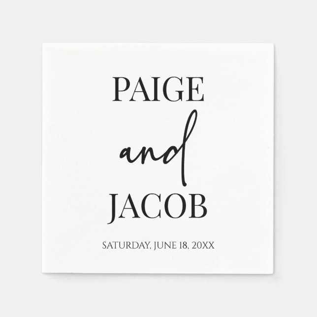Classic Minimal Minimalist Custom Names Wedding Napkin (Front)