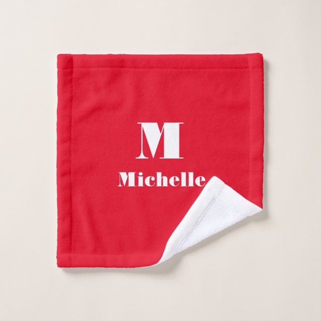 Classic Minimal Modern Name Initial Letter Red Wash Cloth (Wash Cloth)