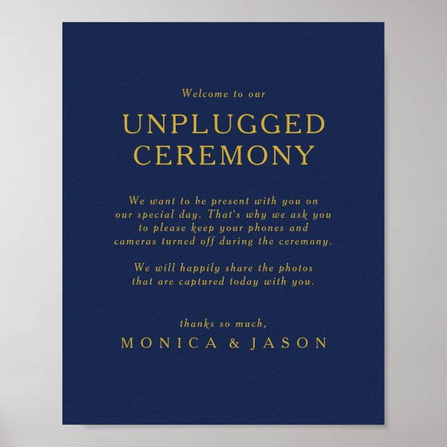 Classic Minimal Navy Blue Gold Unplugged Ceremony Poster (Front)