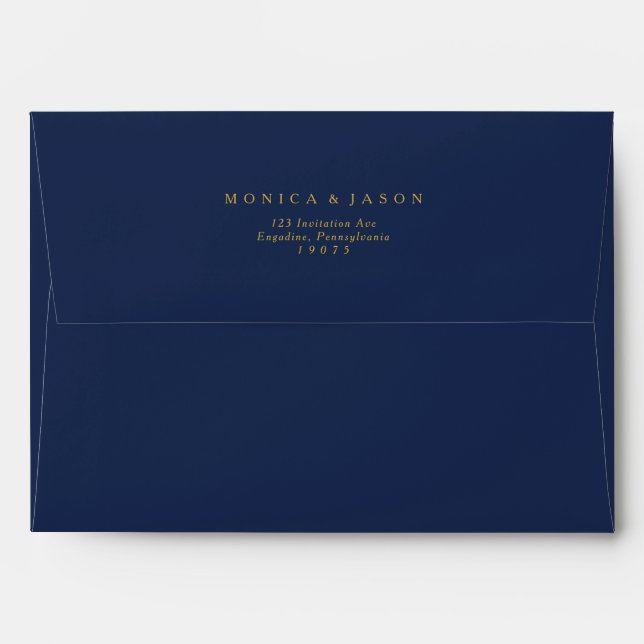 Classic Minimal Navy Blue Gold Wedding Invitation Envelope (Back (Top Flap))