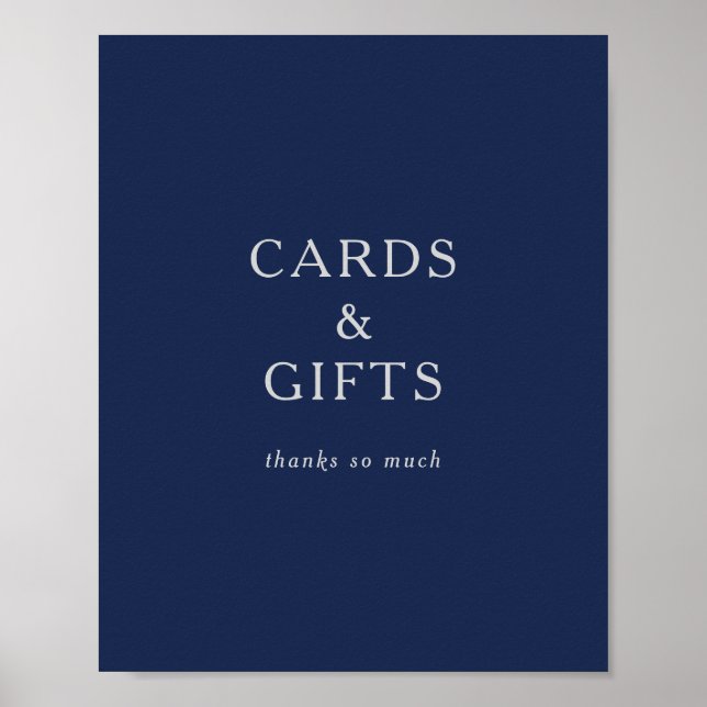 Classic Minimal Navy Blue Silver Cards and Gifts Poster (Front)