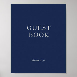 Classic Minimal Navy Blue Silver Guest Book Sign