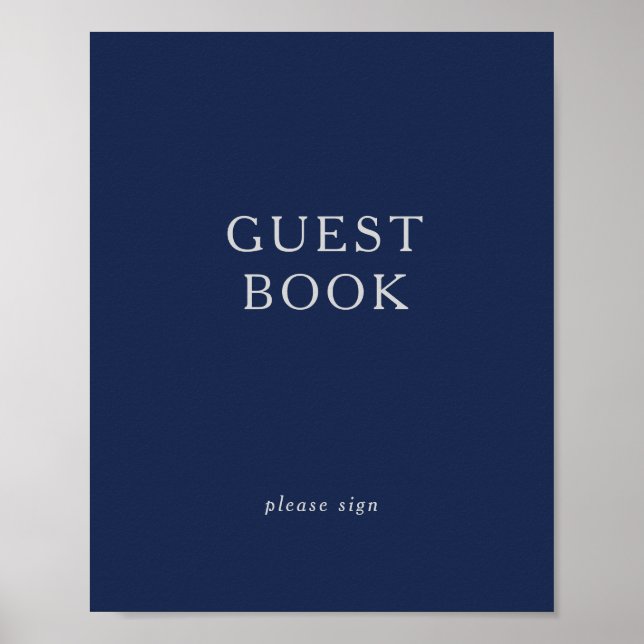 Classic Minimal Navy Blue Silver Guest Book Sign (Front)