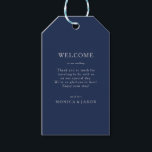 Classic Minimal Navy Blue Silver Wedding Welcome Gift Tags<br><div class="desc">These classic minimal navy blue silver wedding welcome gift tags are great for a simple modern romantic and elegant wedding. The dark navy blue colour palette and minimal vintage typography give it a classy chic formal touch. The design is flexible, perfect for a basic contemporary evening, spring, fall, summer, or...</div>