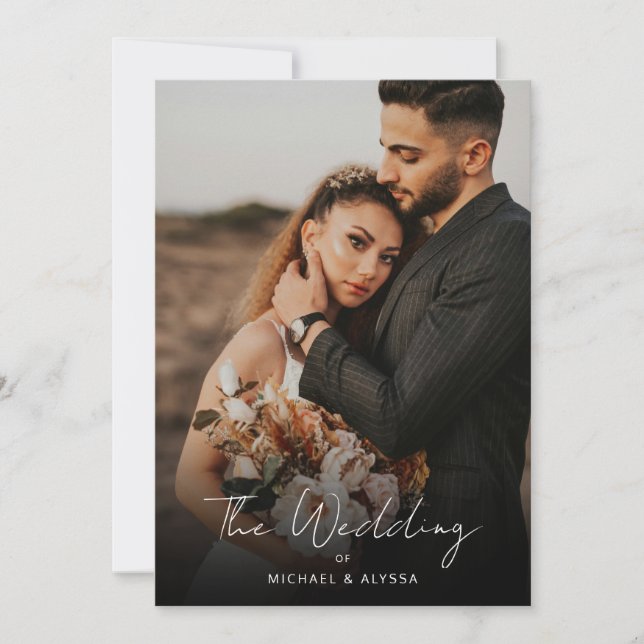 Classic Minimal Photo Handwriting Script Wedding Invitation (Front)
