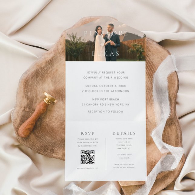 Classic Minimal Photo QR Code Wedding All In One Invitation (Creator Uploaded)