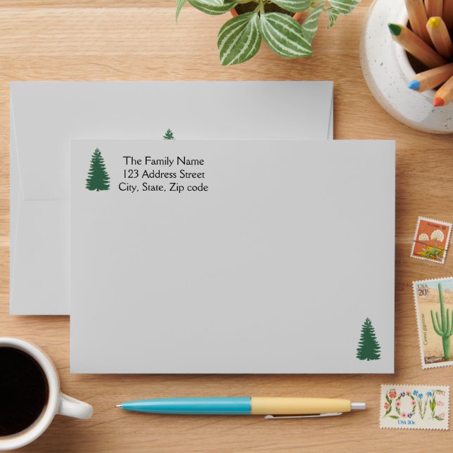 Classic Minimal Pine Tree Mail Addressed Name Envelope (Desk)