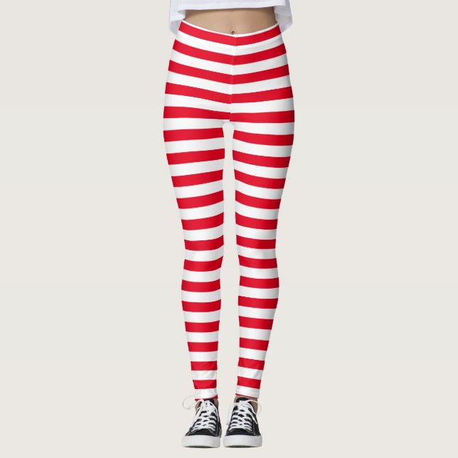 Classic Minimal Red and White Striped  Leggings (Front)