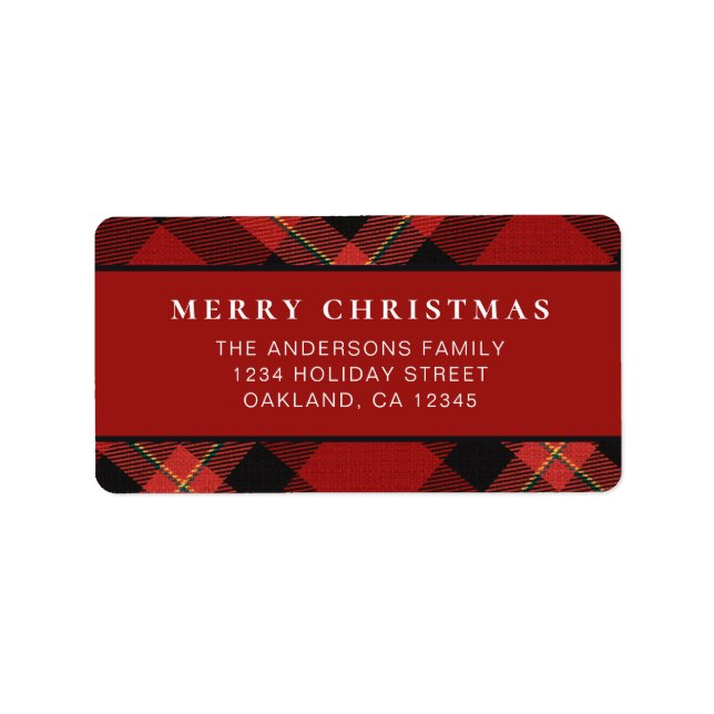 Classic Minimal Red Buffalo Plaid Merry Christmas Label (Front)
