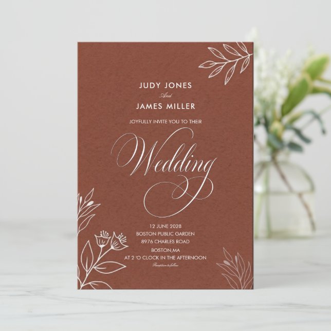 classic minimal simple rustic terracotta wedding invitation (Standing Front)