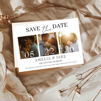Classic Minimalist 3 Photo Wedding Announcement