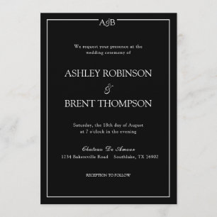 Classic Minimalist Ampersand Monogram Black White Invitation