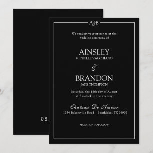 Classic Minimalist Ampersand Monogram Black White Invitation