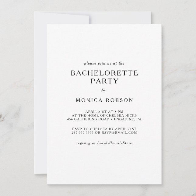 Classic Minimalist Bachelorette Party Invitation (Front)