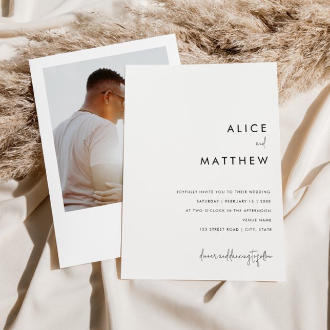 Classic Minimalist Black and White Photo Wedding Invitation (Creator Uploaded)
