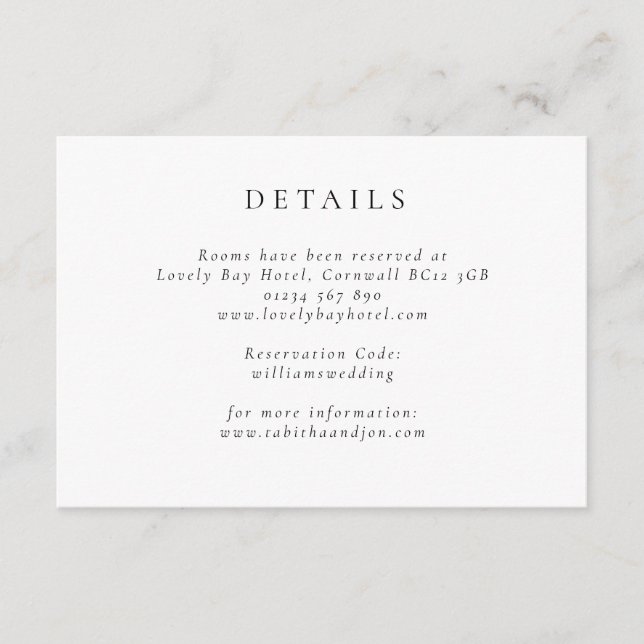 Classic Minimalist Black and White Wedding Details Enclosure Card (Front)