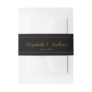Classic Minimalist Black & Gold Wedding Invitation Belly Band