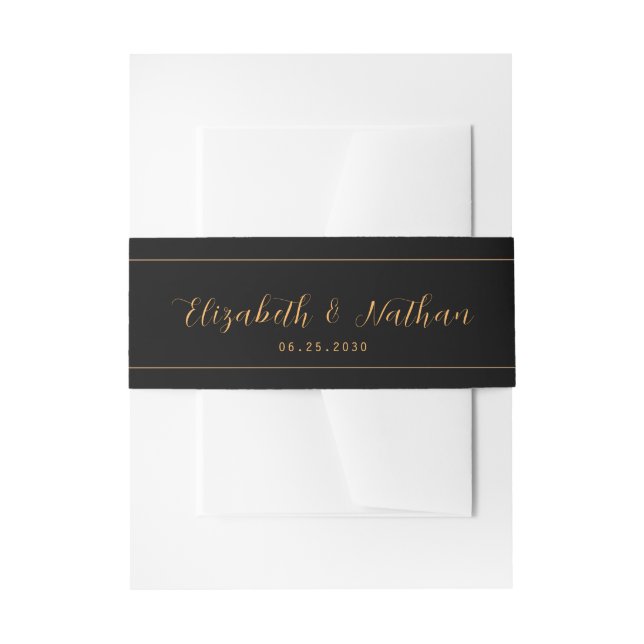 Classic Minimalist Black & Gold Wedding  Invitation Belly Band (Front Example)