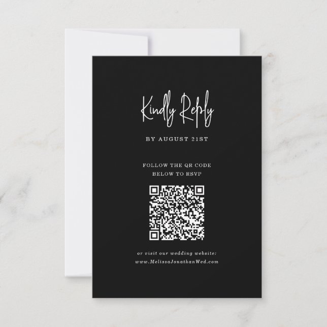 Classic Minimalist Black QR Code Script Wedding RSVP Card (Front)