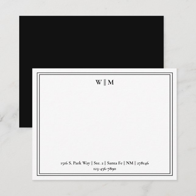 Classic Minimalist Black White Border Monogram Card (Front/Back)