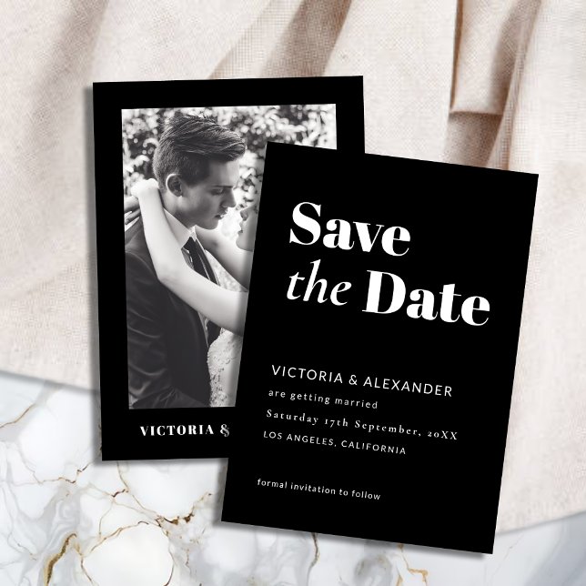 Classic Minimalist Black & White Photo Wedding  Save The Date (Creator Uploaded)