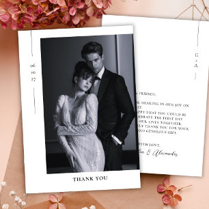 Classic Minimalist Black White Photo Wedding Thank You Card