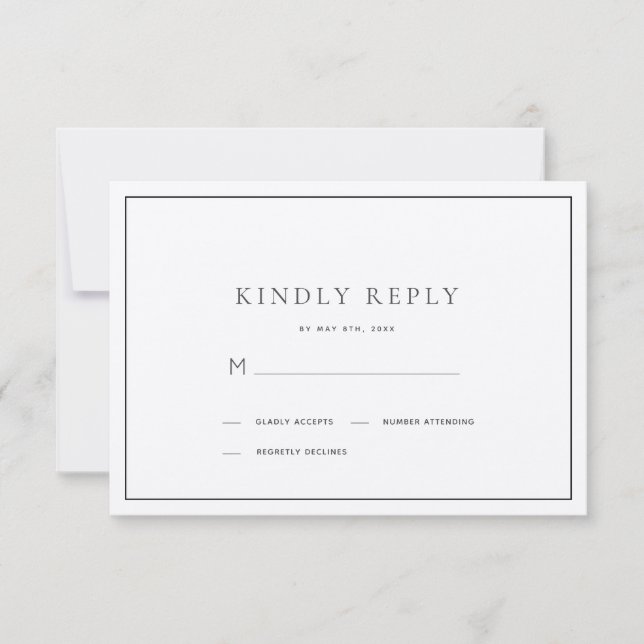 Classic Minimalist Black & White Wedding RSVP Card (Front)
