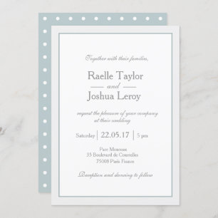Classic minimalist blue grey polka dots wedding invitation