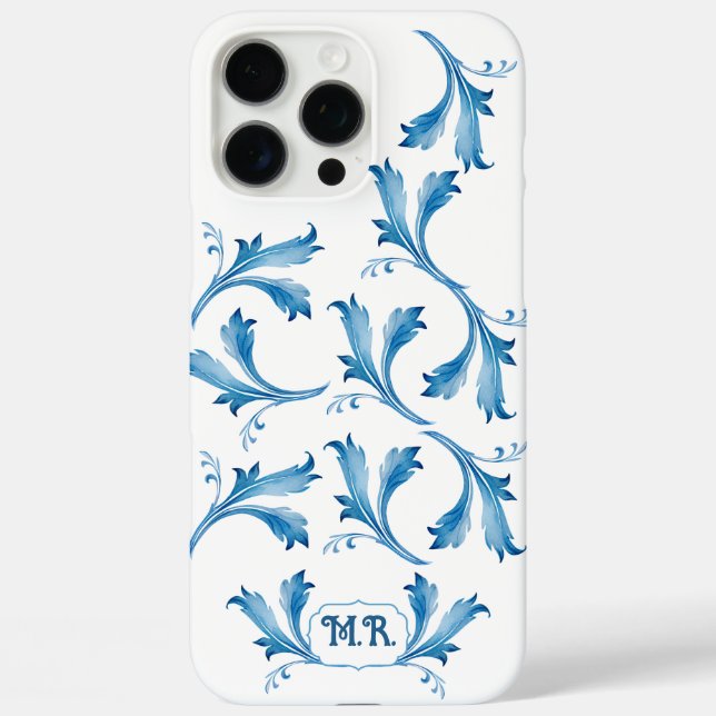 Classic Minimalist Blue Tile Leaf Ornaments  Case-Mate iPhone Case (Back)