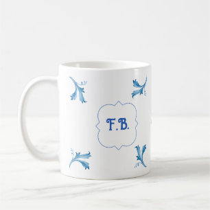 Classic Minimalist Blue Tile Leaf Ornaments Coffee Mug