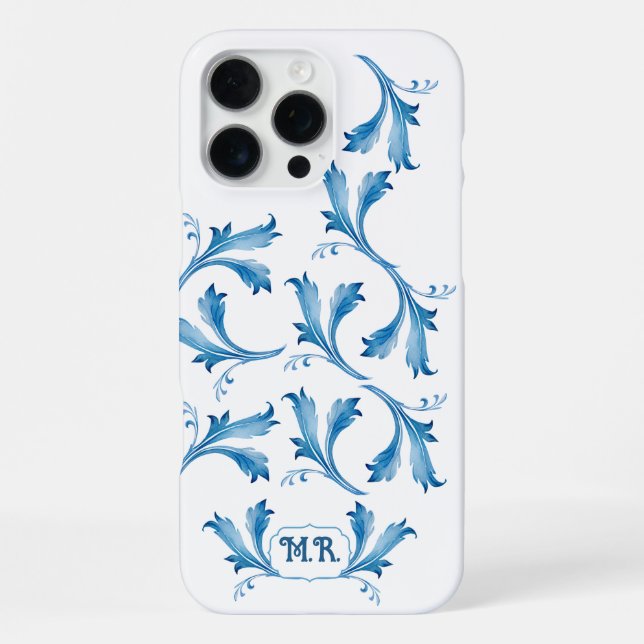 Classic Minimalist Blue Tile Leaf Ornaments  iPhone Case (Back)