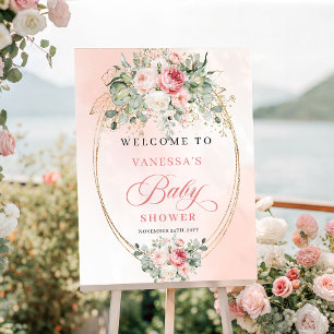 Classic Minimalist Blush Floral Baby Shower Welcom Poster