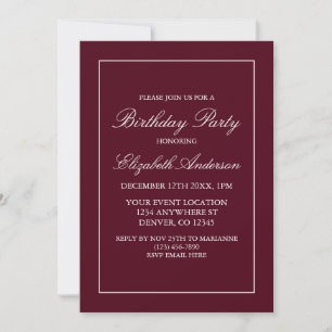 Classic Minimalist Burgundy Birthday Invitation