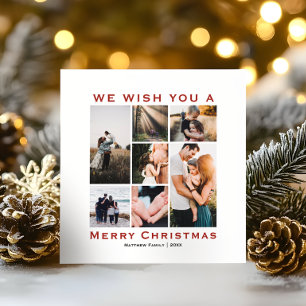Classic Minimalist Christmas Family Photo Collage Holiday Card