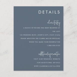 Classic Minimalist Dusty Blue Wedding Deatils Enclosure Card
