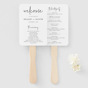 Classic Minimalist Editable Wedding Paper Program Hand Fan