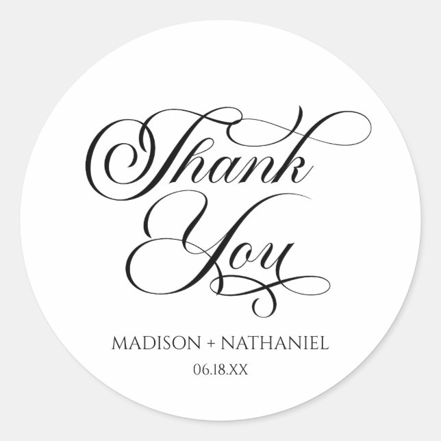 Classic Minimalist Elegant Script Wedding Classic Round Sticker (Front)