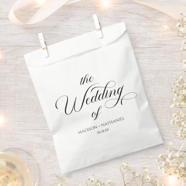 Classic Minimalist Elegant Script Wedding Favour Bags (Clipped)