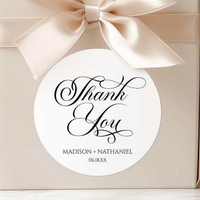 Classic Minimalist Elegant Script Wedding Round Sticker (Creator Uploaded)