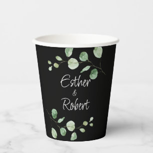 Classic Minimalist Eucalyptus Black Wedding   Paper Cups