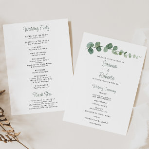 Classic Minimalist Eucalyptus Wedding Program