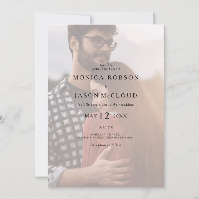 Classic Minimalist Faded Photo Casual Wedding Invi Invitation (Front)