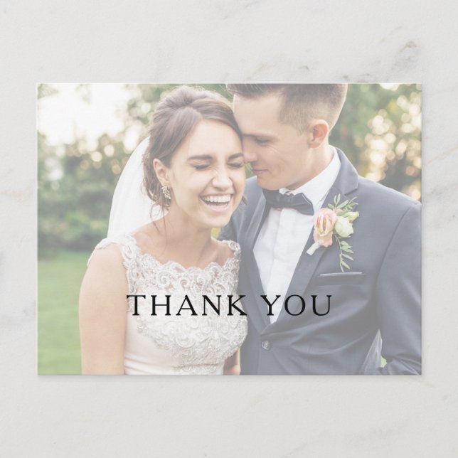 Classic Minimalist Faded Photo Wedding Thank You Postcard (Front)