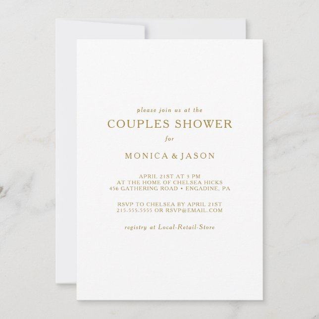 Classic Minimalist Gold Couples Shower Invitation (Front)