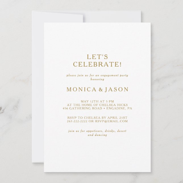 Classic Minimalist Gold Let's Celebrate Invitation (Front)